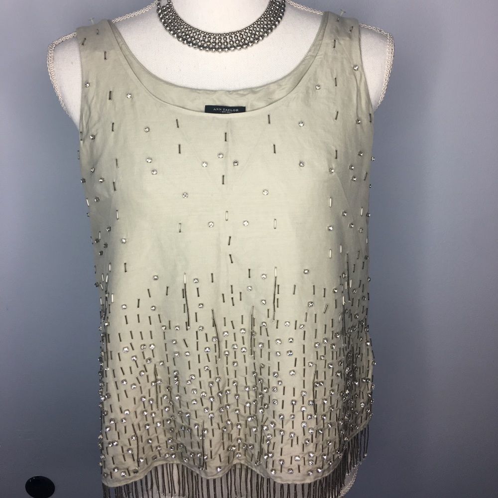 Ann Taylor Diamond beaded tassels crop top